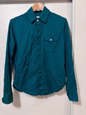 Vintage Band of Outsiders Mens Button Down Size 3 Green Military Epaulets Rare